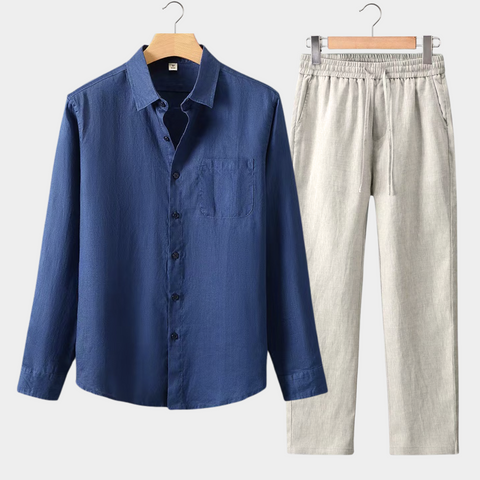 DOLCEVITA LONGSLEEVE SUMMER SET - NAVY BLUE/BEIGE