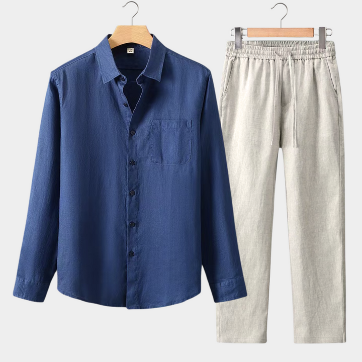 DOLCEVITA LONGSLEEVE SUMMER SET - NAVY BLUE/BEIGE