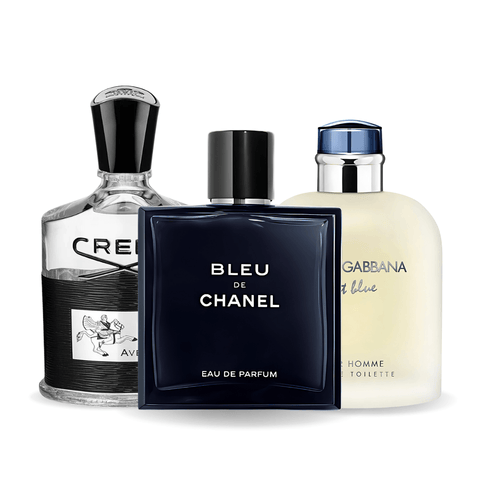 PACK DE 3 PERFUMES: BLEU DE CHANEL, CREED AVENTUS, LIGHT BLUE DE DOLCE &amp; GABBANA – 100 ML