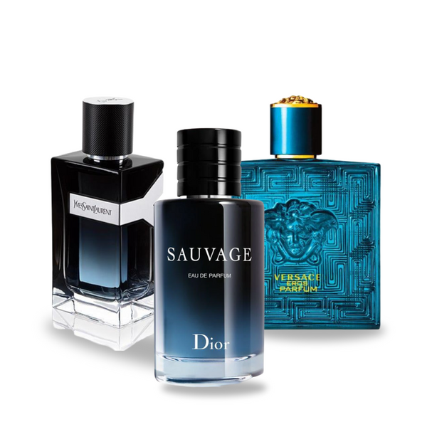 PACK DE 3 PERFUMES: DIOR SAUVAGE, YVES SAINT LAURENT Y MEN, VERSACE EROS – 100ML 