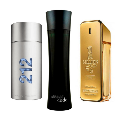 PACK DE 3 PERFUMES: 212 MEN NYC, PACO RABANNE ONE MILLION, ARMANI CODE HOMME 100 ml