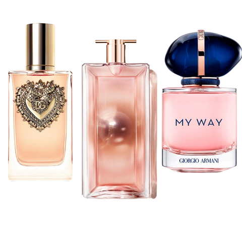 PACK DE 3 PERFUMES: DOLCE &amp; GABBANA DEVOTION, MY WAY GIORGIO ARMANI, LANCÔME IDÔLE – 100ML